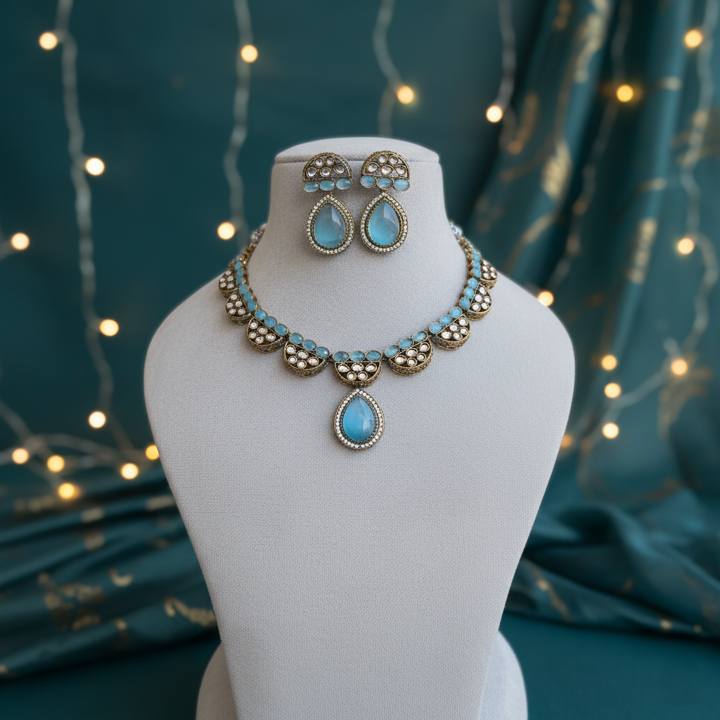 Falak apala polish aqua Victorian necklace set