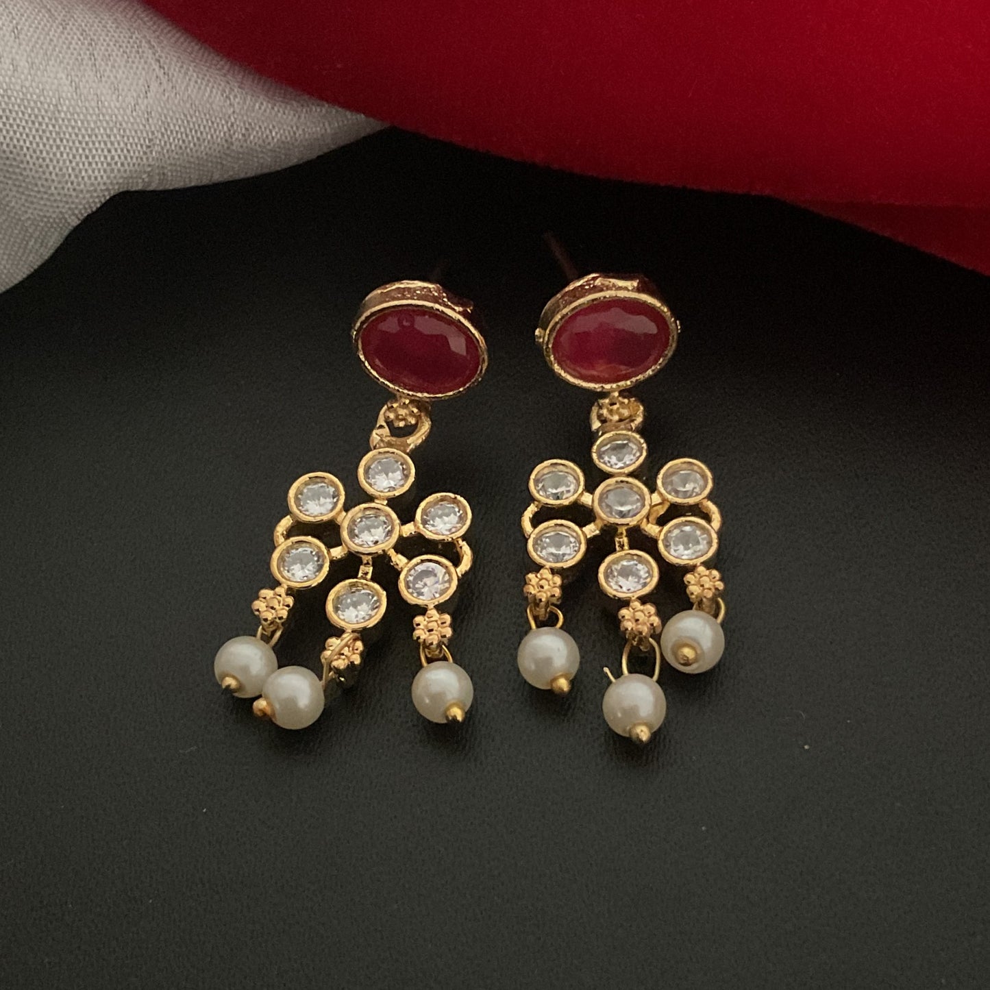 Charusila red green ad necklace set