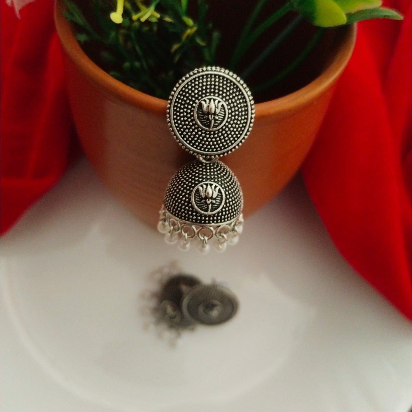 kamli oxidised pearl small jhumkis
