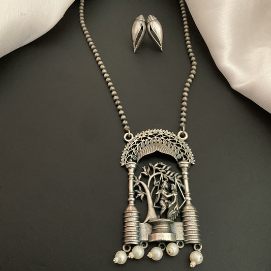 Radha krishna silver plated pendant set