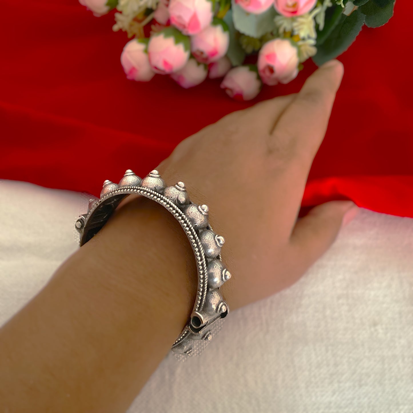 Amily silver plated openable tomb hand kada for women