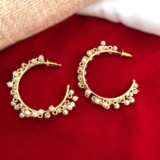 Ditya 18KT Gold Plated Pearl Half Hoop Earrings for Women