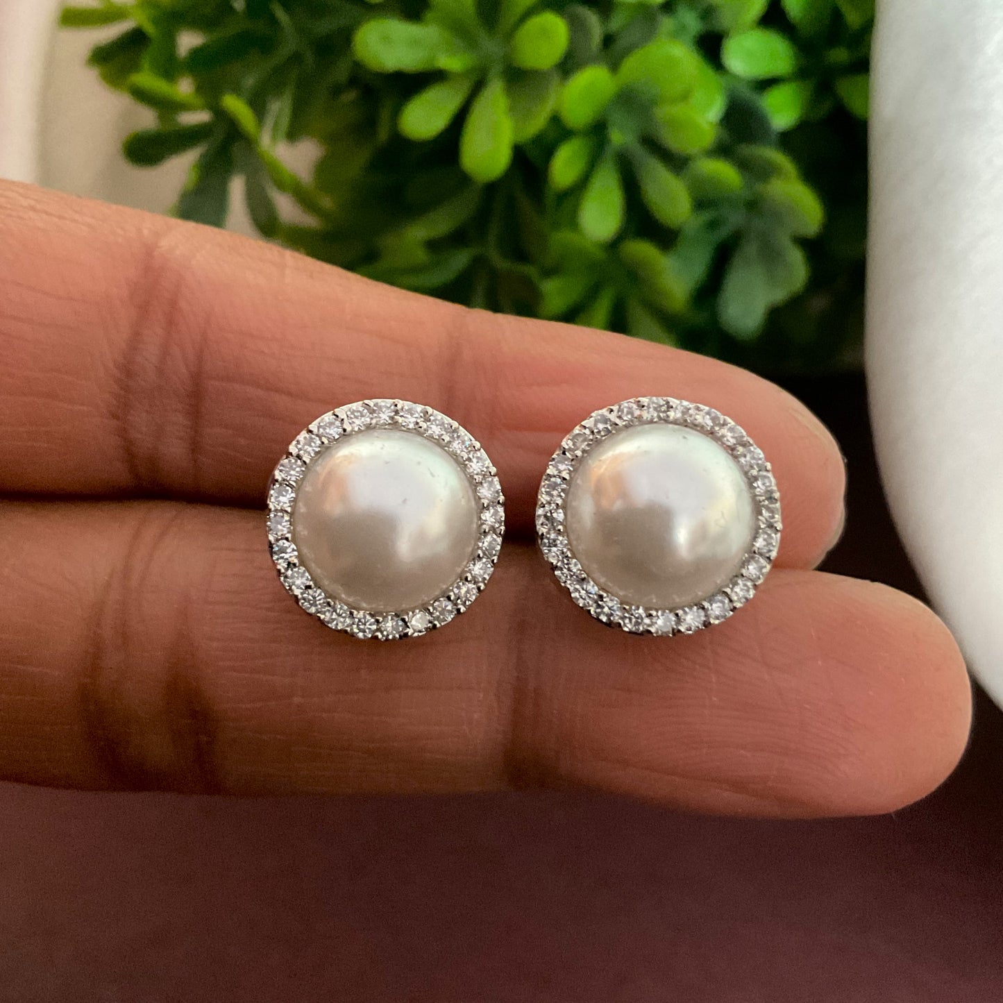 Mohati Jaipur Geetika Pearl AD Silver Plated Stud Earrings for Women