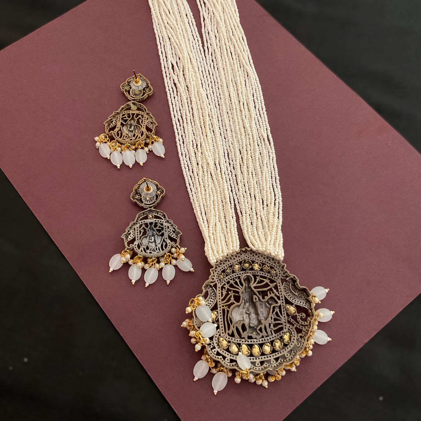 Govinda pearl polki angique gold plated necklace set