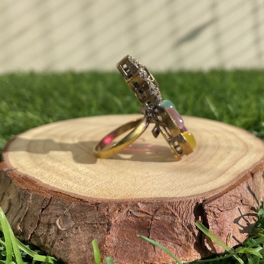 Yashaswi apala microplated multicolour navratna star finger ring for women