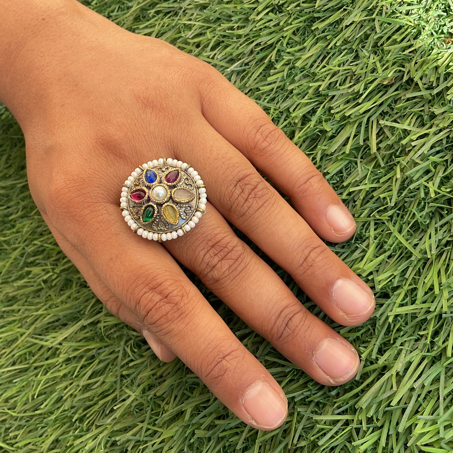 paavani multicolour apala polish round finger ring for women