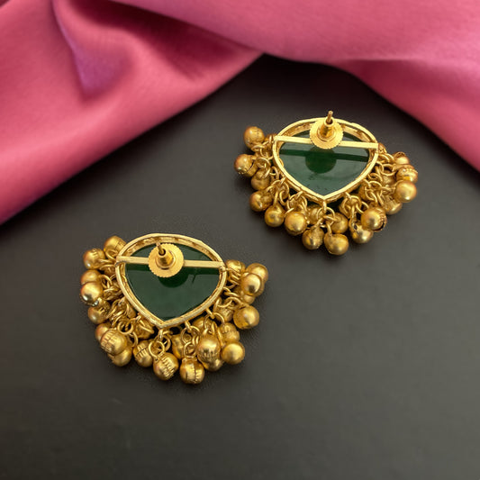 Maahita green monalisa stone ghungroo gold plated stud earring