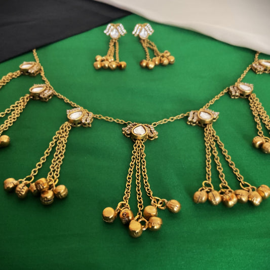 Gomathy apala polish moissanite ghungroo chain necklace set