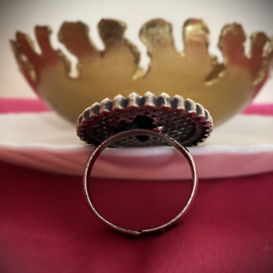 Upasana krisna jali oval silver plated finger ring for women