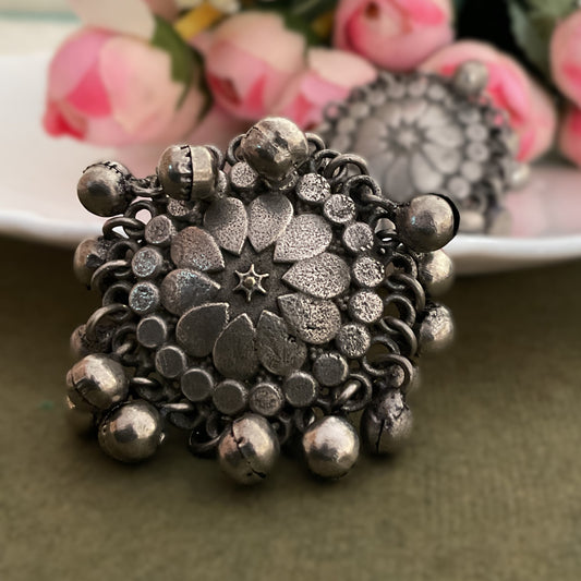 Chankra circular ghungroo silver plated stud earring for women