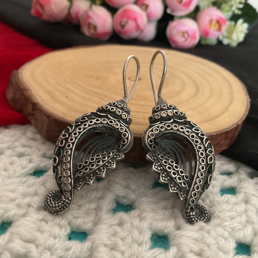 Shankh hook silver plated earrings