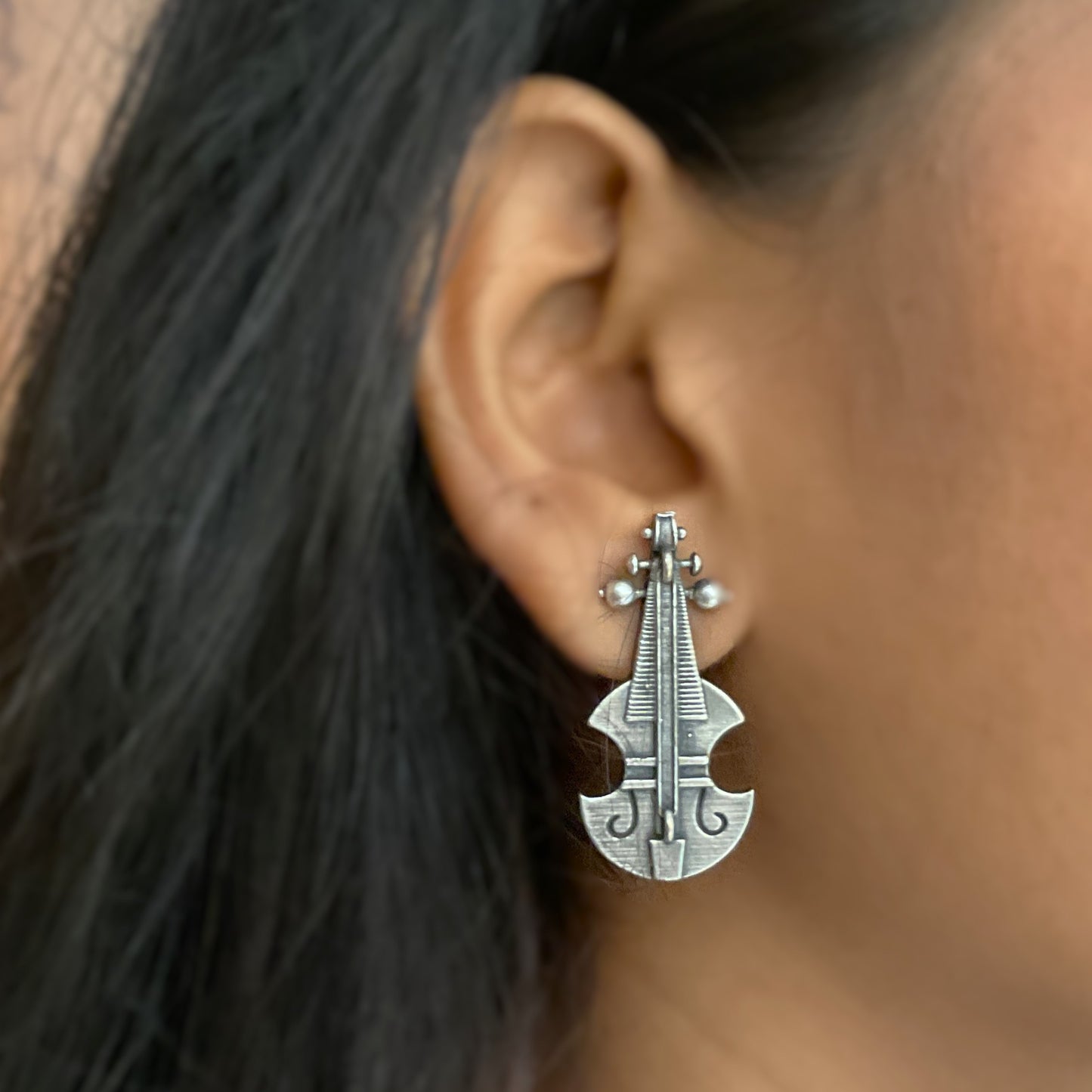 Monisha violin silver plated stud earring