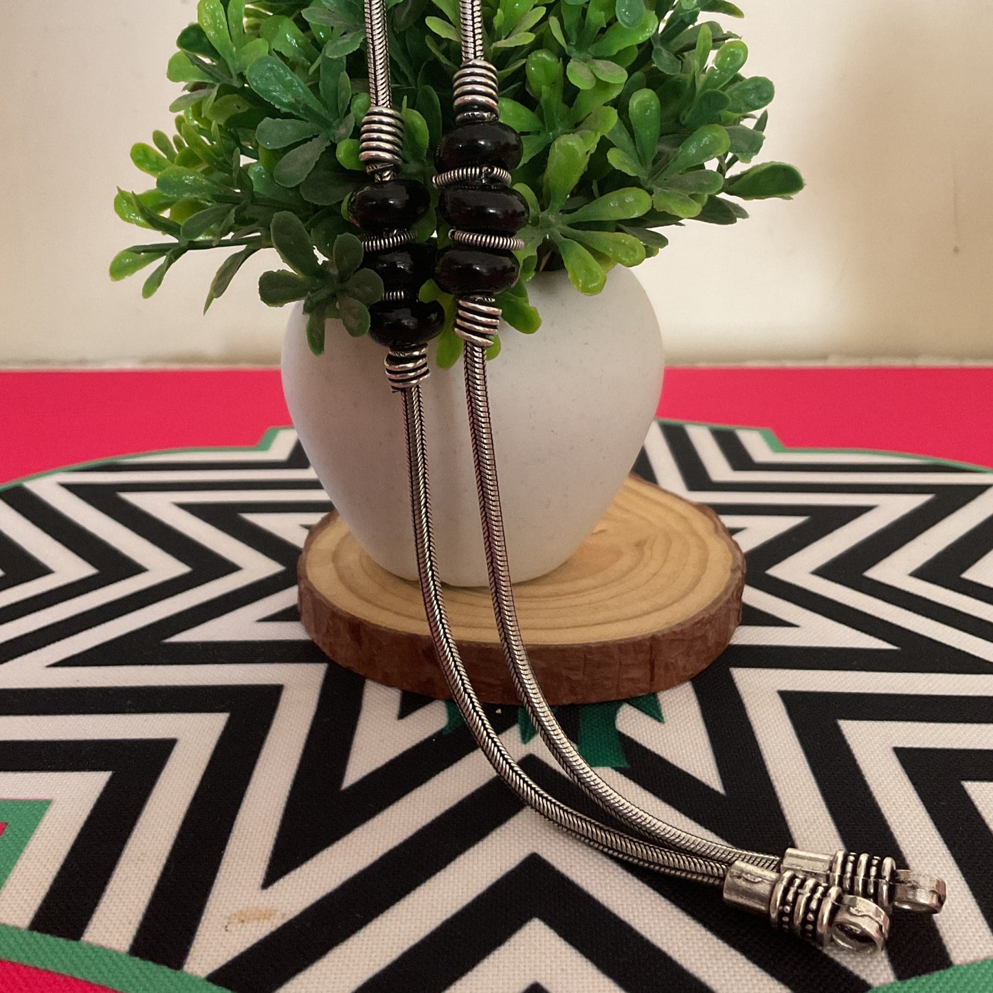 Amrut black stone silver pair of anklets