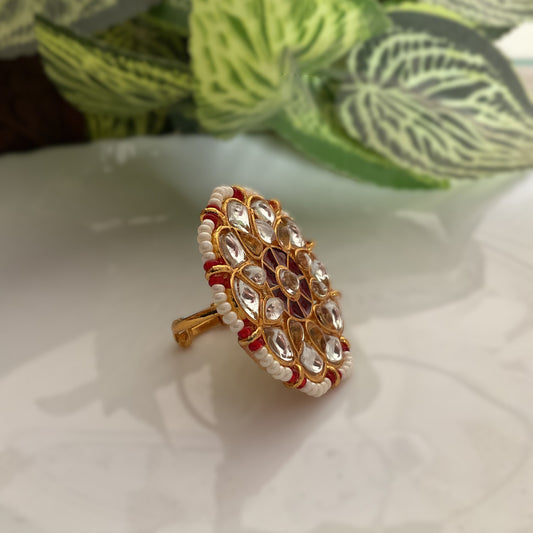 Rajeshwari red gold kundan finger ring