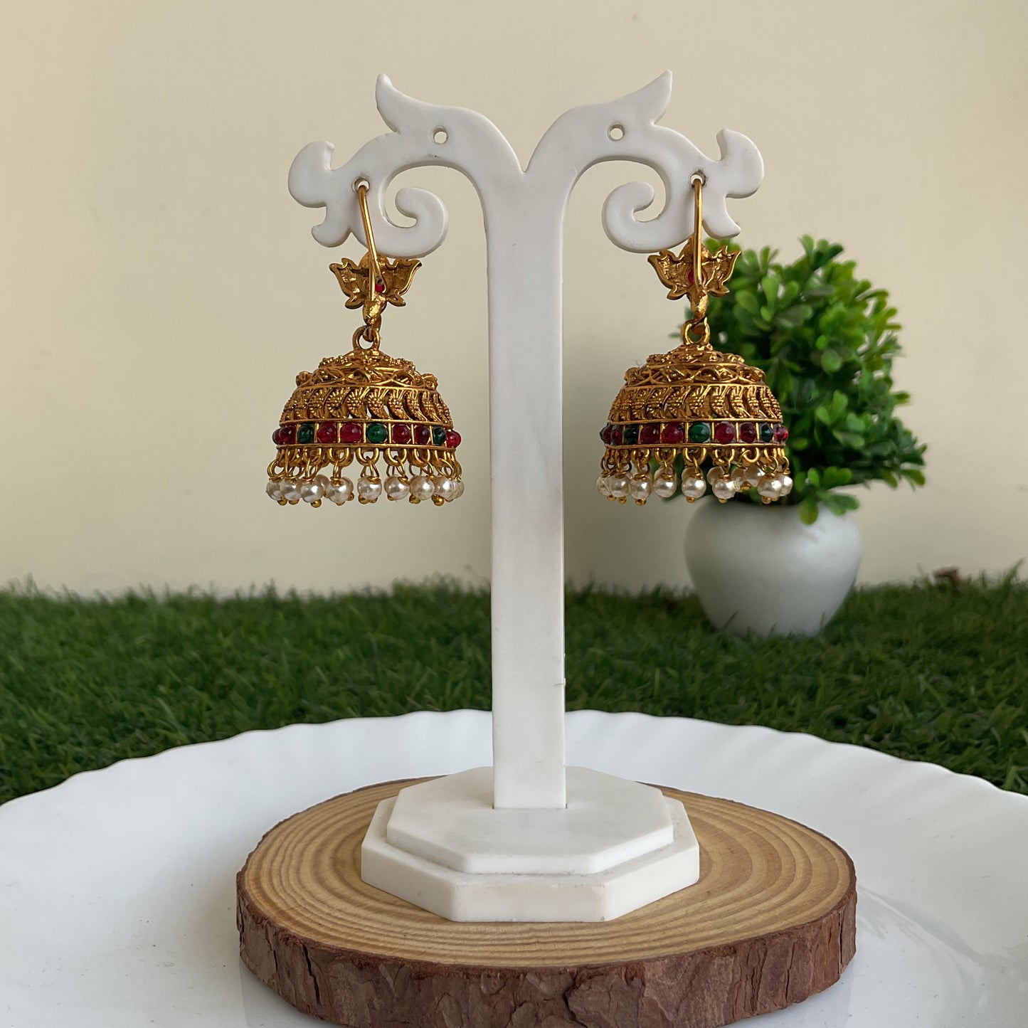 Ambuj Gold Plated Pearl Drop Traditional Jhumka Earrings for Women