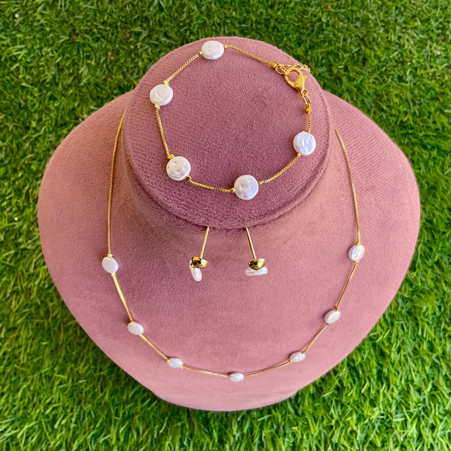 Yati baroque pearl gold plated necklace bracelet and earring set