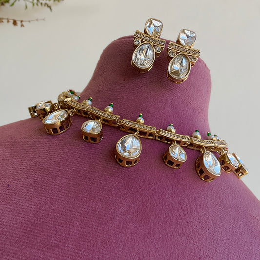 shailputri polki drop mossonite apala polish necklace with polki earrings