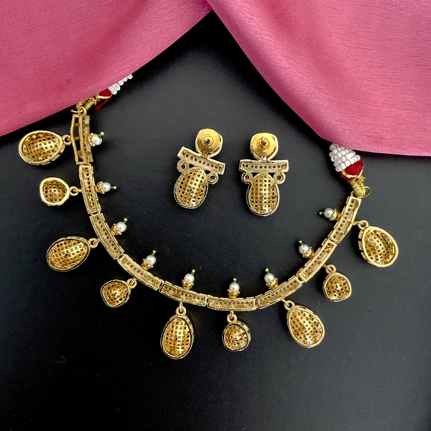 shailputri polki drop mossonite apala polish necklace with polki earrings