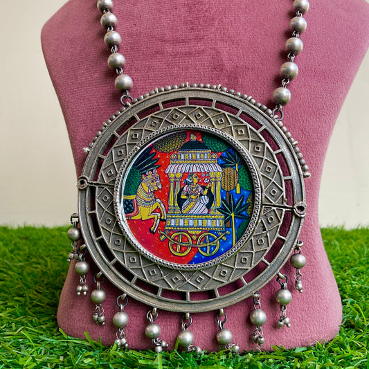 Mehrunisa doli painted silver plated ball chain necklace set for women