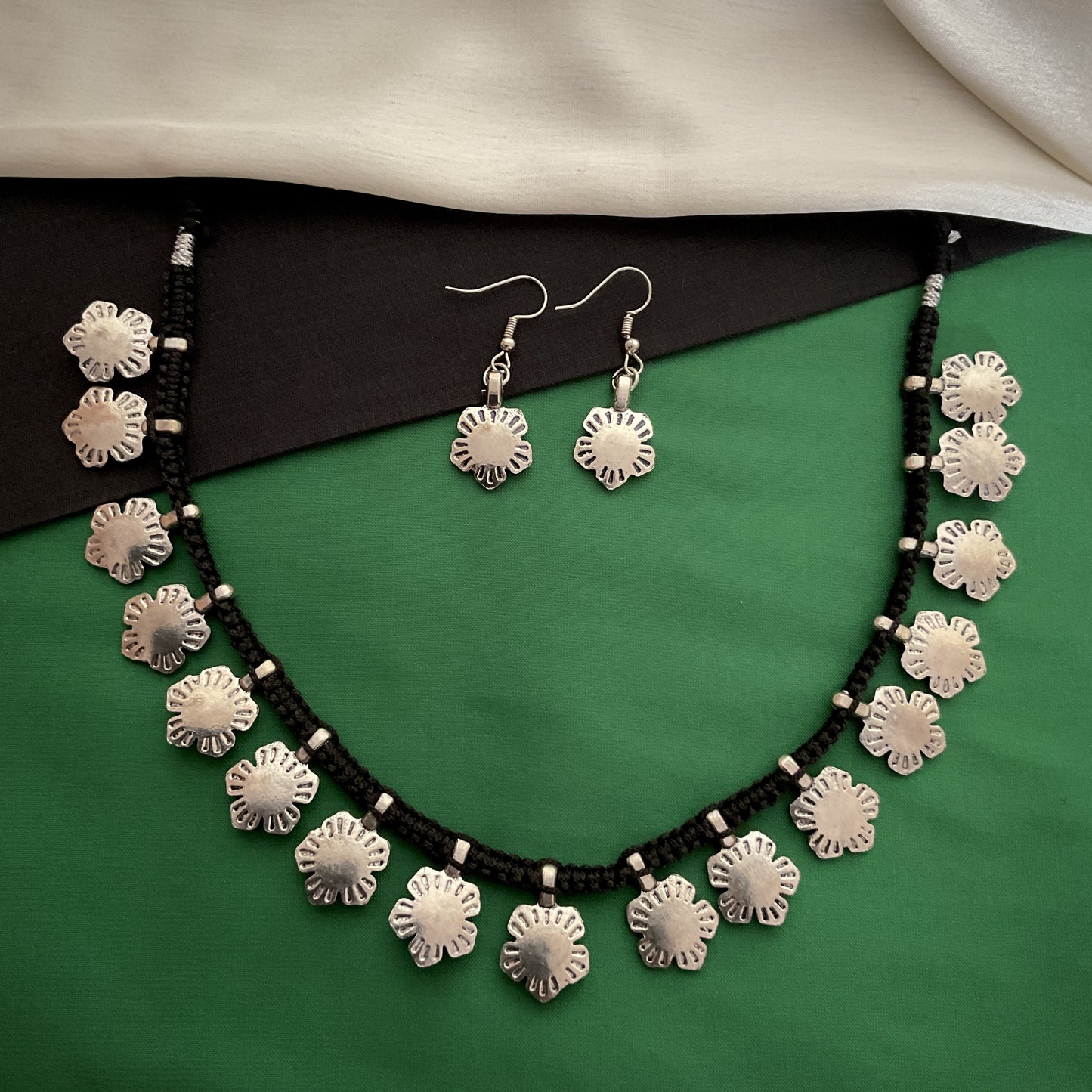 Dhara oxidized flower thread necklace