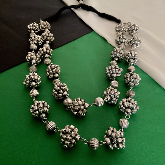 Ekarshi silver plated ball double layer necklace