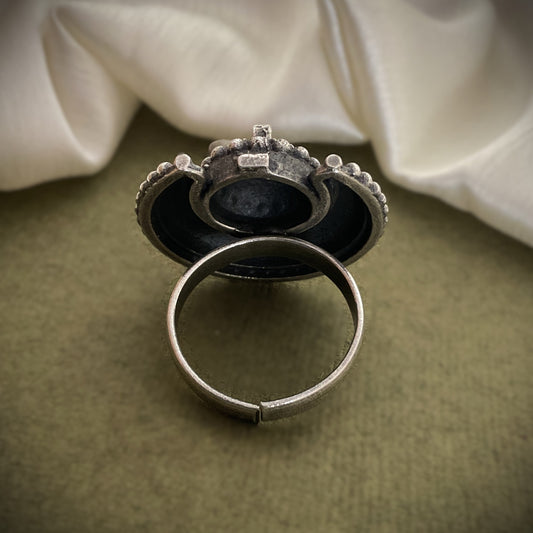 Chandra silver plated ghungroo finger ring