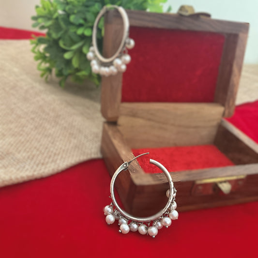 Vidhi silver plated pearl hoops