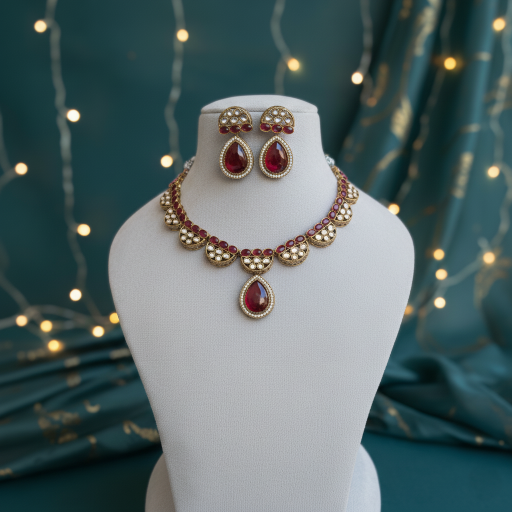 Falak apala polish maroon Victorian necklace set