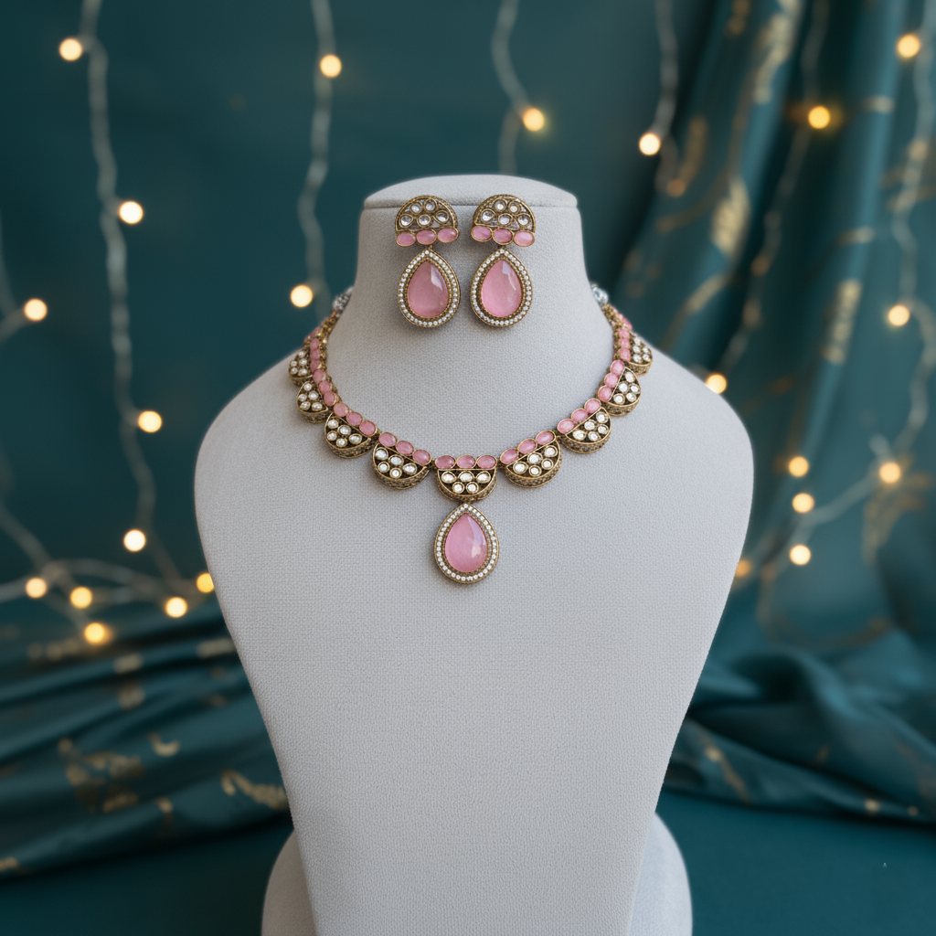 Falak apala polish pink Victorian necklace set