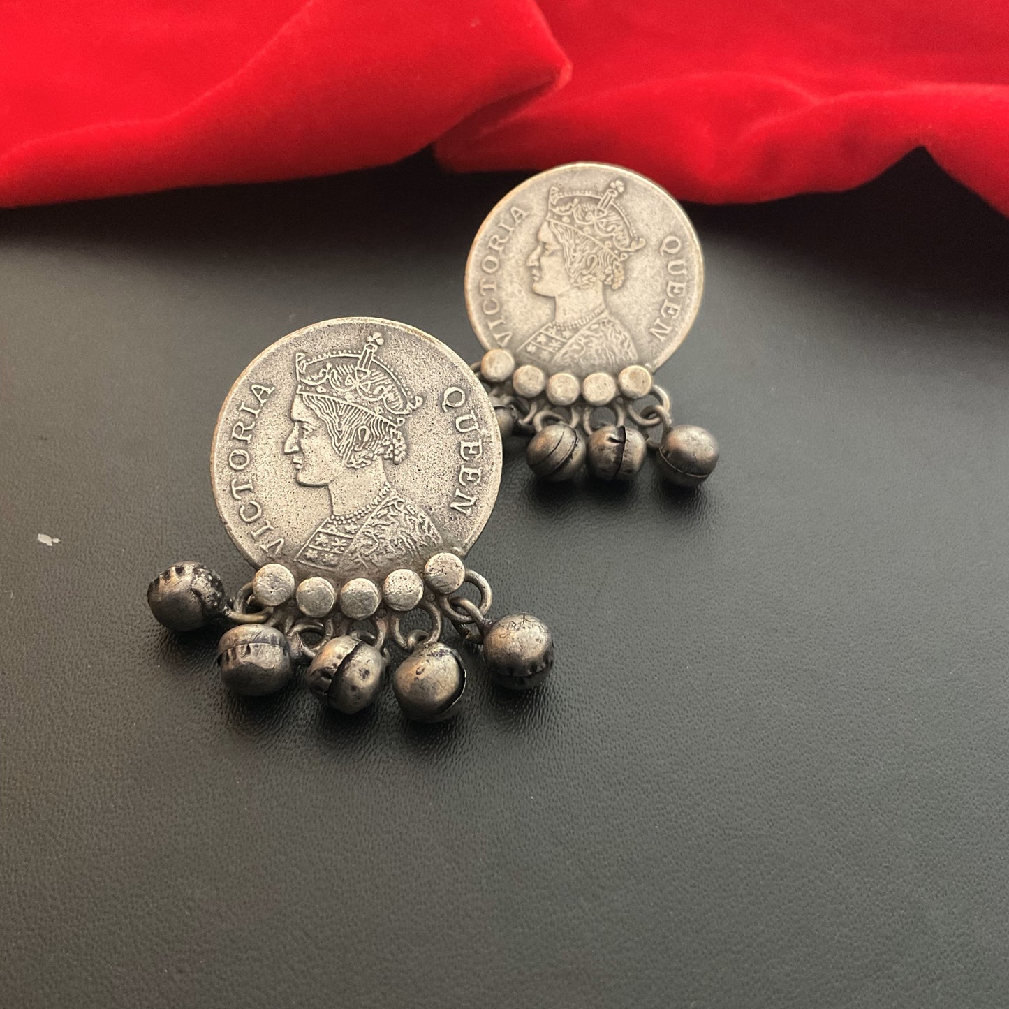 Coin ghungroo silver plated stud earring