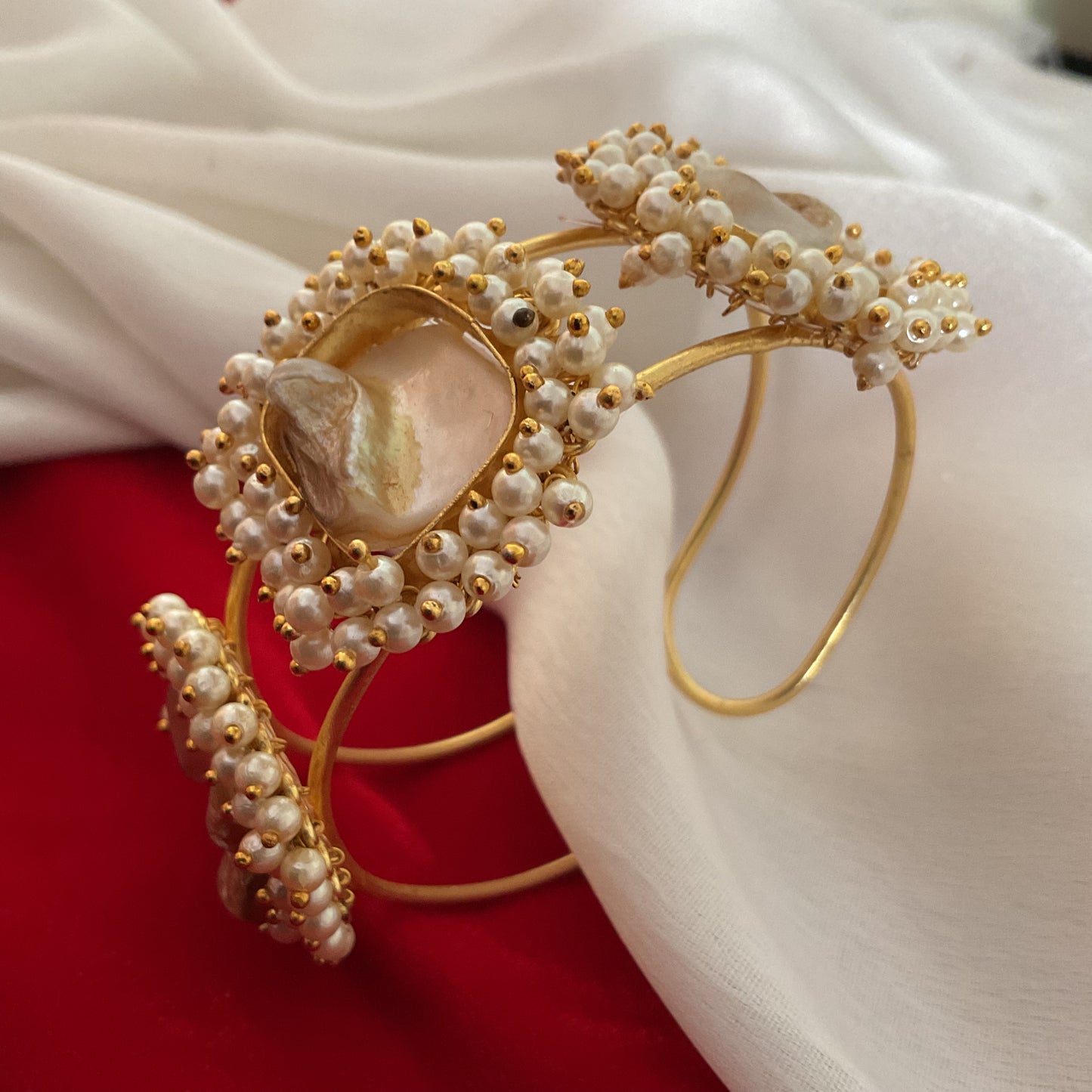 Yalina baroque gajra pearl gold plated handmade adjustable kada