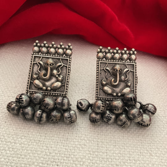 Vakratundaya silver plated ghungroo stud earrings