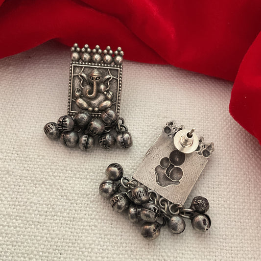 Vakratundaya silver plated ghungroo stud earrings