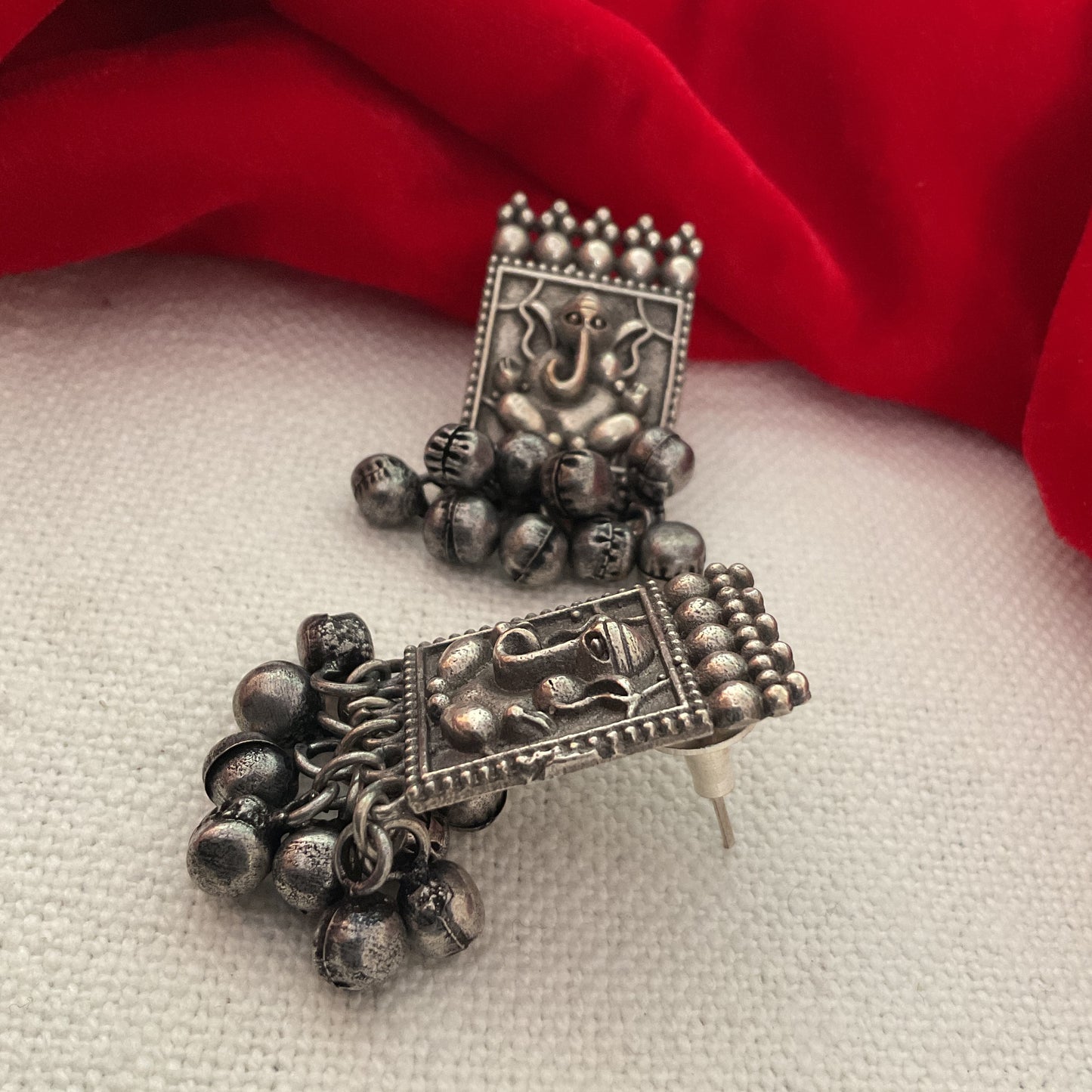 Vakratundaya silver plated ghungroo stud earrings