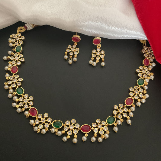 Charusila red green ad necklace set