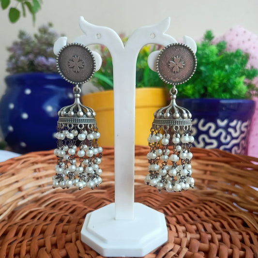 Zaara silver plated pearl jhumkis earrings