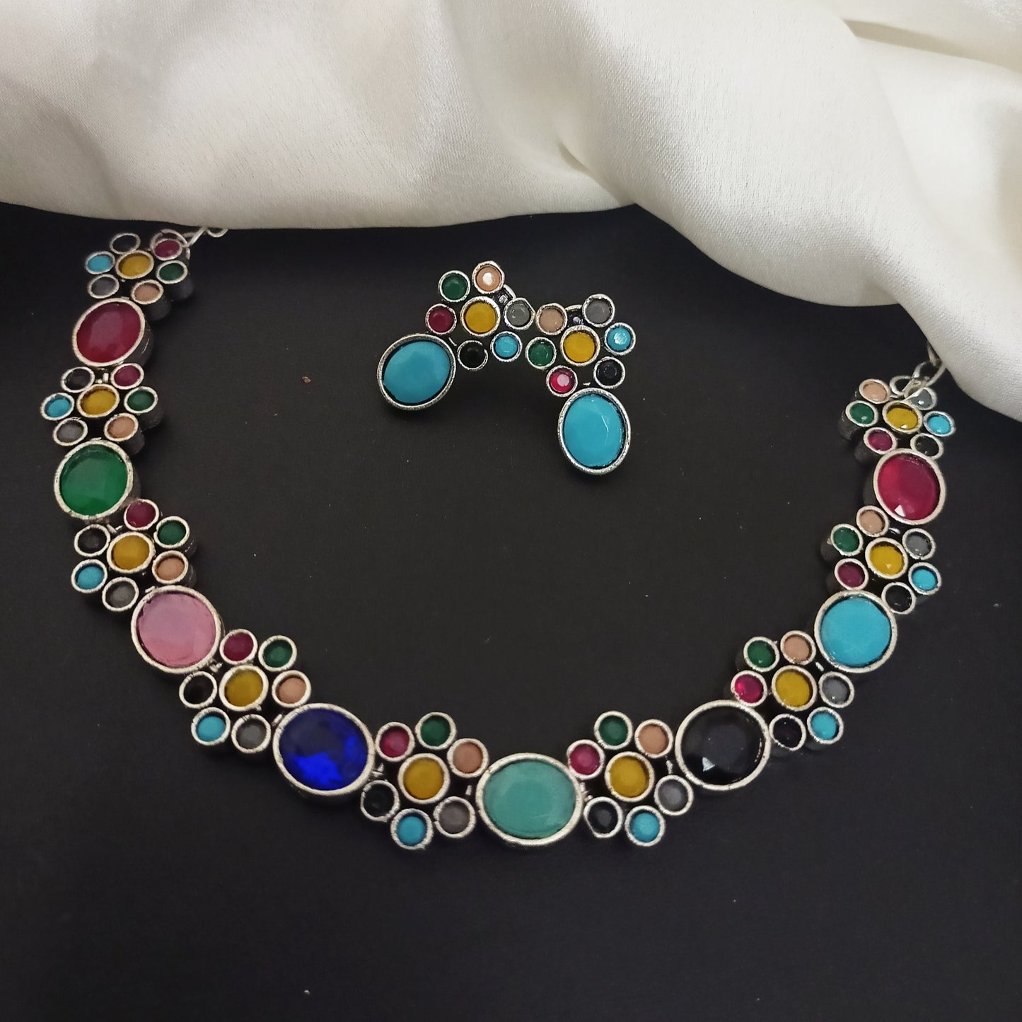 Nupur silver multicolour necklace set