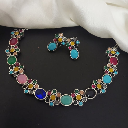 Nupur silver multicolour necklace set
