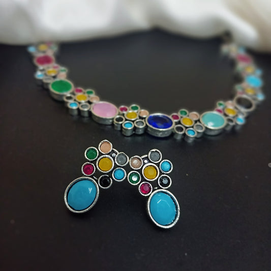 Nupur silver multicolour necklace set