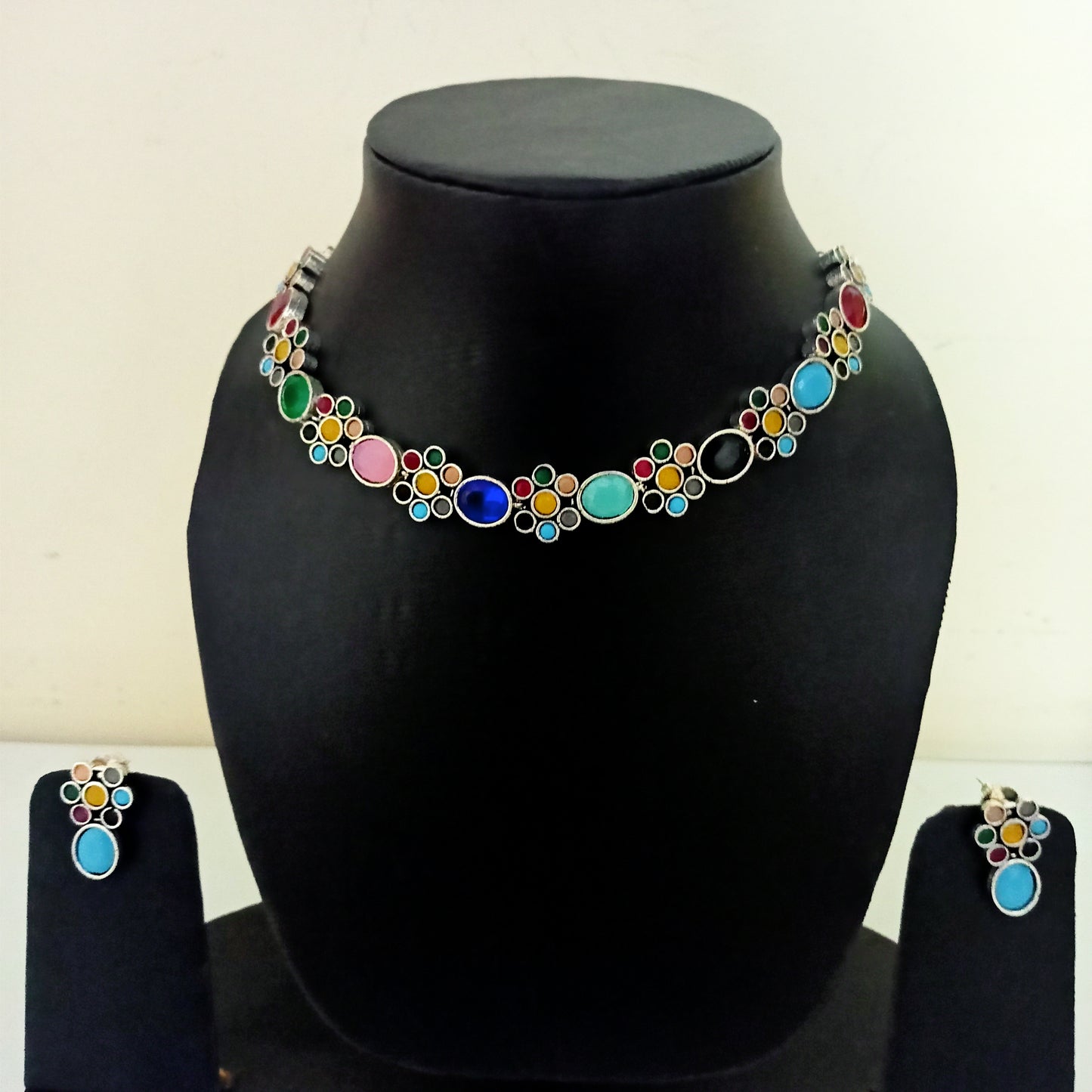 Nupur silver multicolour necklace set