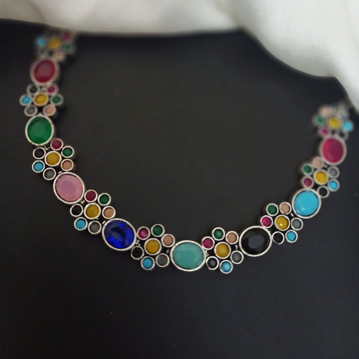Nupur silver multicolour necklace set