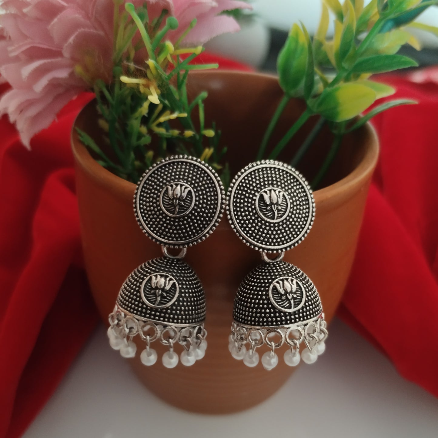 kamli oxidised pearl small jhumkis