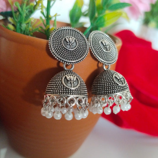 kamli oxidised pearl small jhumkis