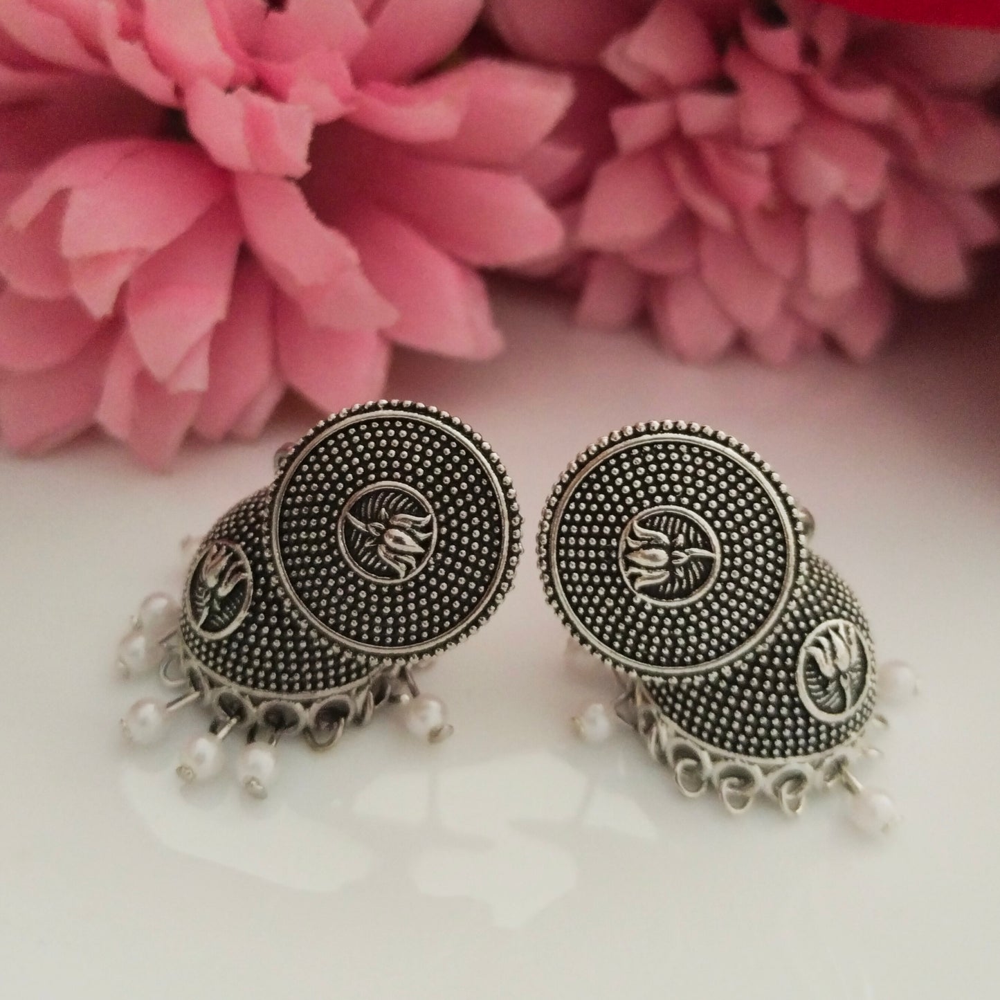 kamli oxidised pearl small jhumkis