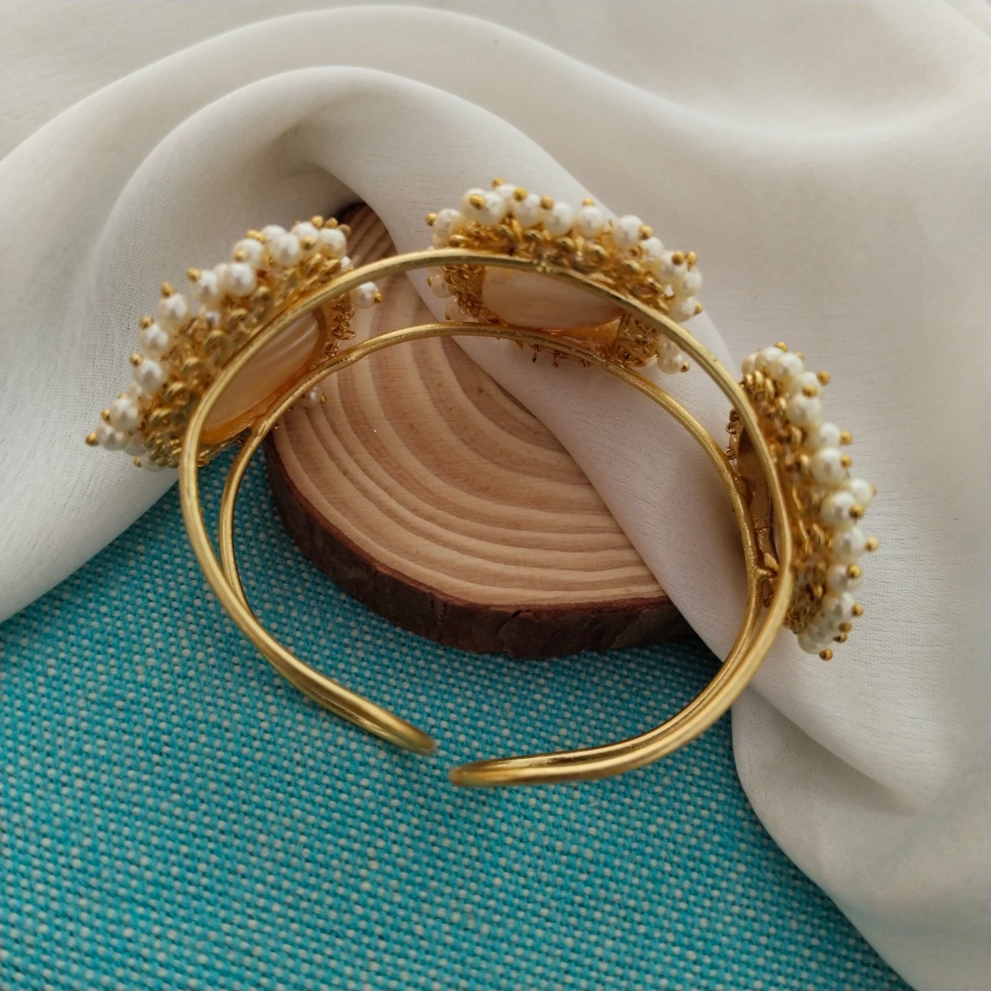 Yalina baroque gajra pearl gold plated handmade adjustable kada