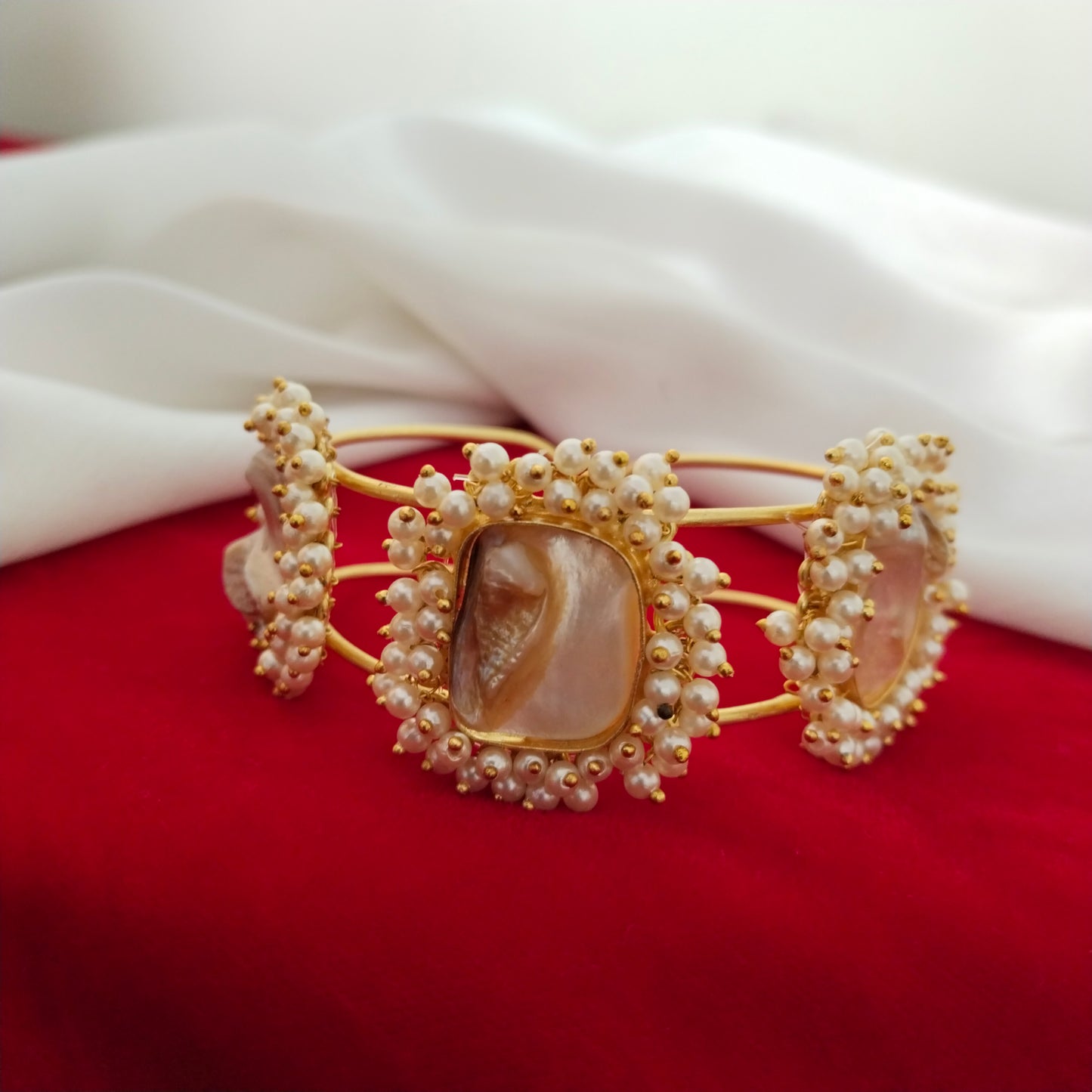 Yalina baroque gajra pearl gold plated handmade adjustable kada