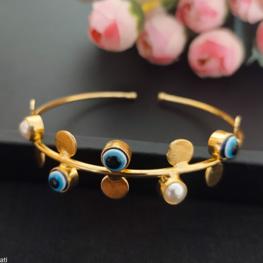 Irene evil eye pearl gold plated adjustable hand kada bracelet
