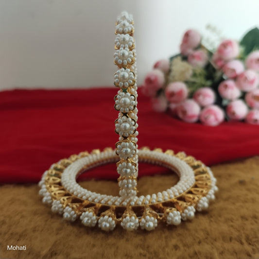 Rupanjana pearl jadau flower shaped pair of bangles set