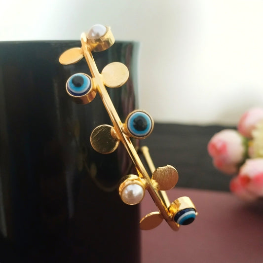 Irene evil eye pearl gold plated adjustable hand kada bracelet