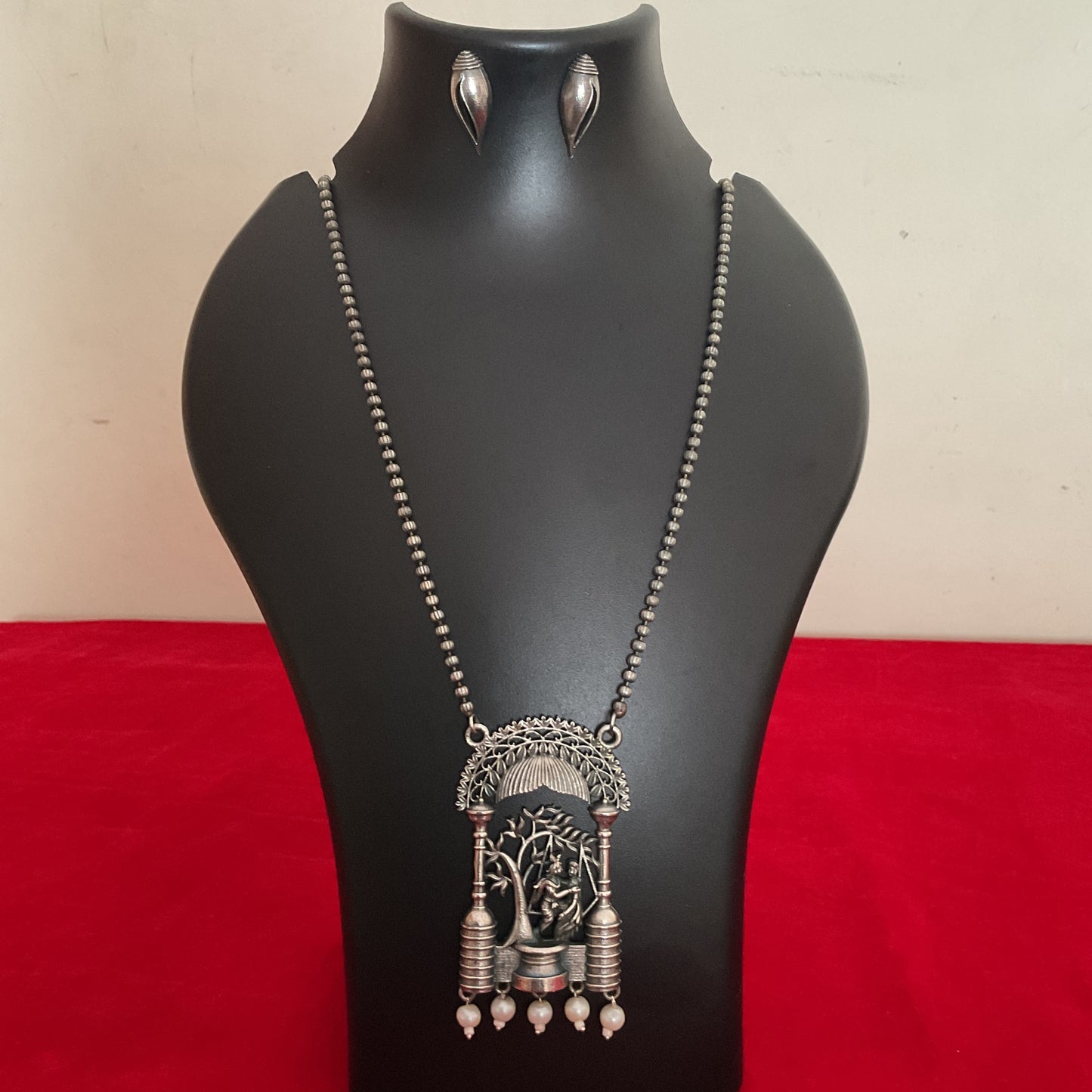 Radha krishna silver plated pendant set